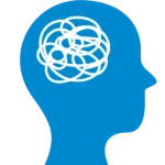 Niebieska ikonka głowy z chaosem, która ma symbolizować problemy natury psychicznej.